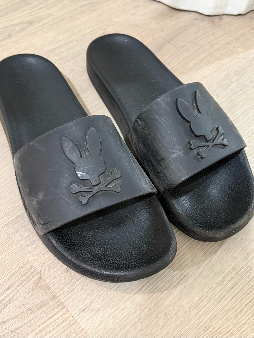 Black Slide Sandals with Bunny Skull Logo - Men